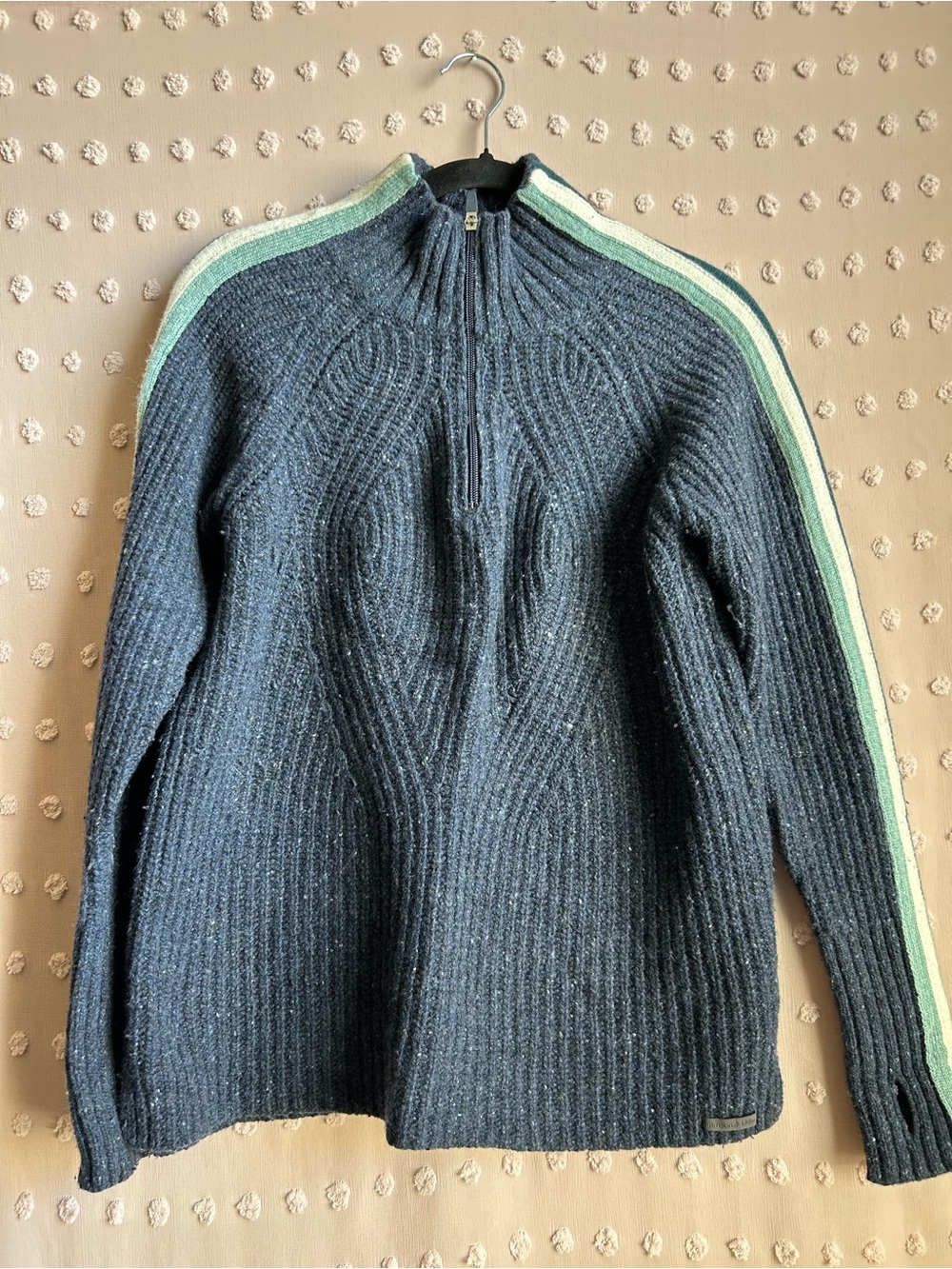 Krimson Klover Quarter Zip Merino Wool Blend Ribbed Sweater Sz M Navy
